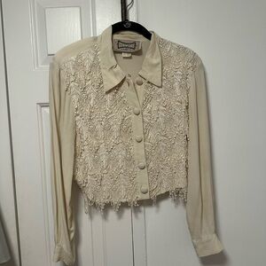 Vintage Ivory Lace Button-Up Blouse